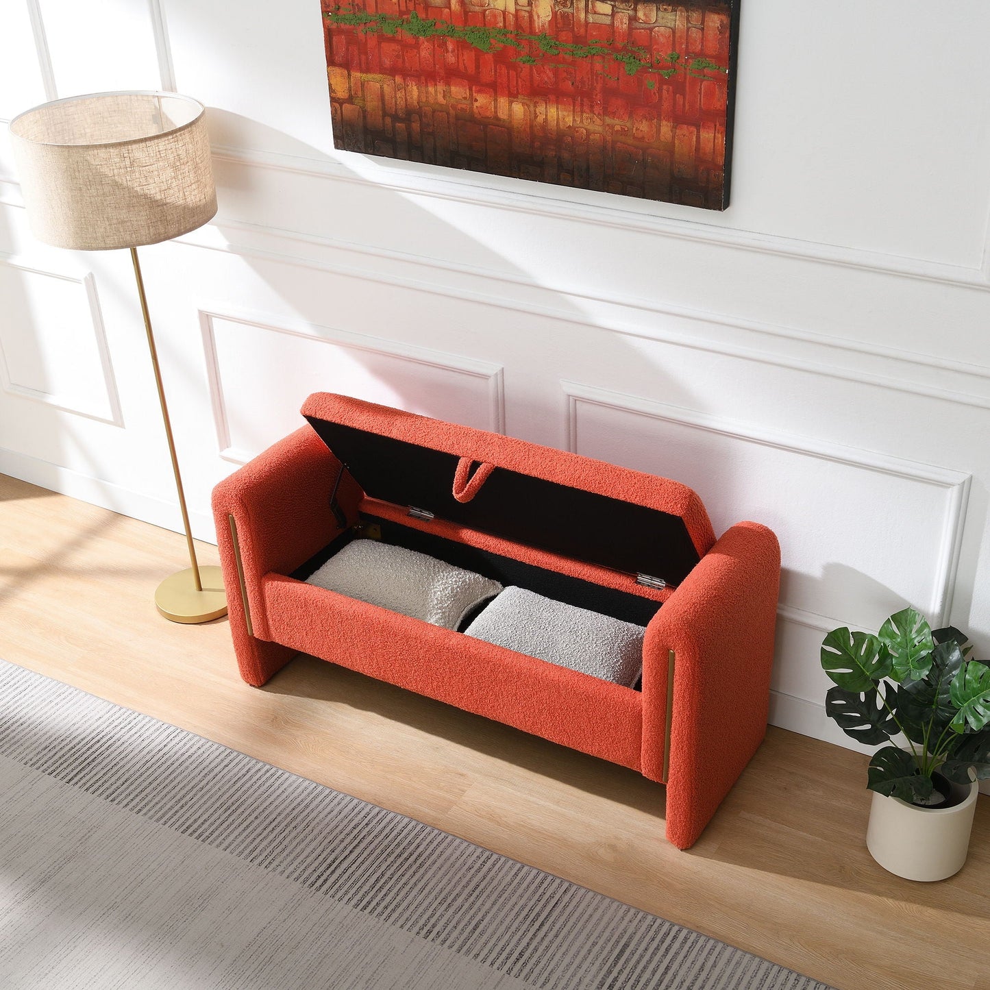 Modern Plush Teddy Bench With Storage And Seat