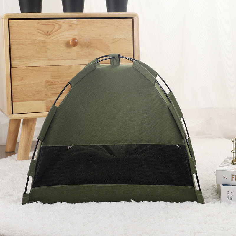 Cat Tent green fabric pet kennel with black mesh panel for indoor use on Tampa Home & Garden Store