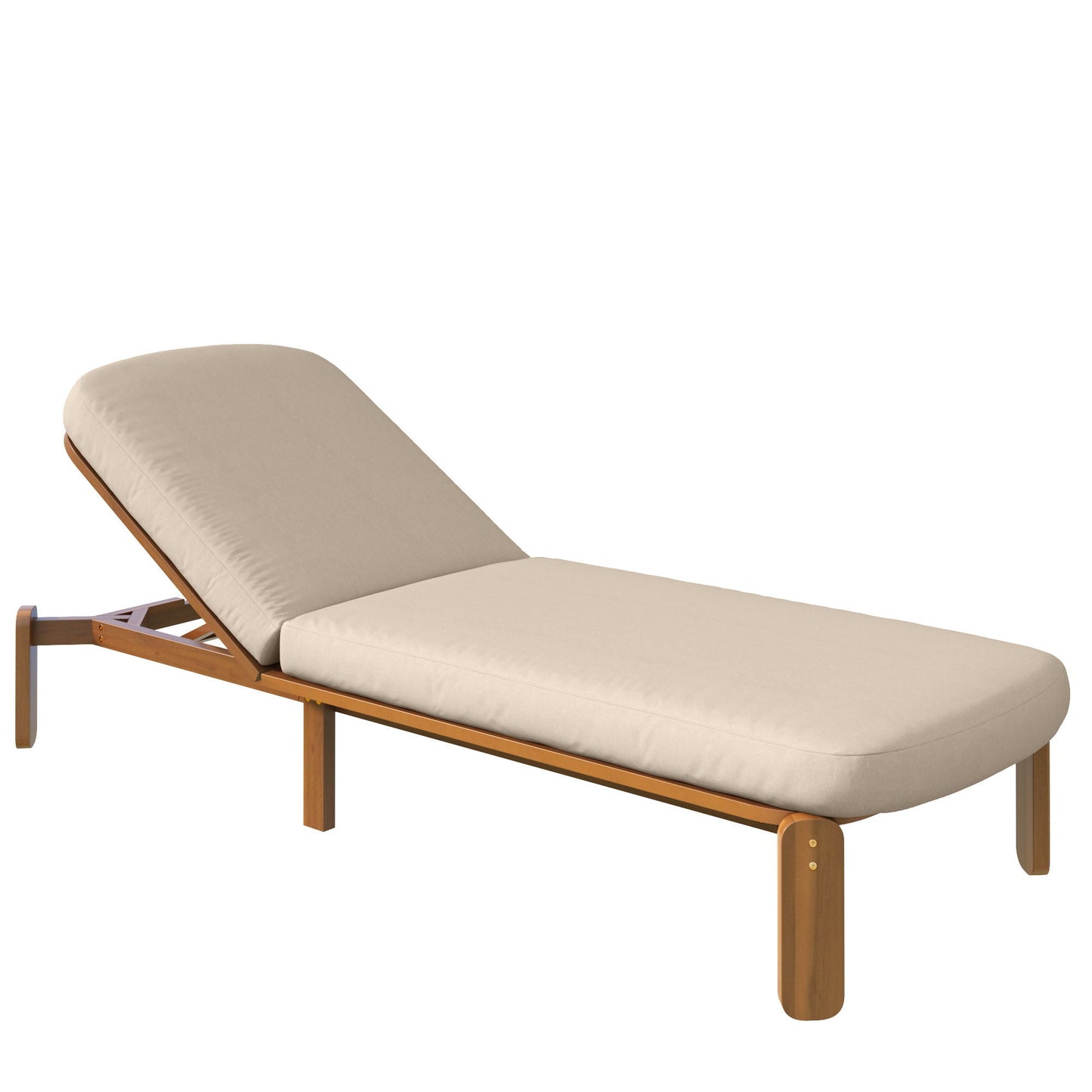 Outdoor Chaise Lounge with adjustable backrest beige cushion on wooden sunlounger HouseOfZazla on Tampa Home & Garden Store