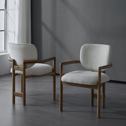 Upholstered arm dining chairs set of 2 in pale beige fabric with wood frames HouseOfZazla on Tampa Home & Garden Store