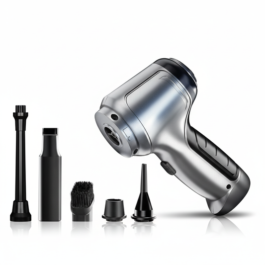 Moktan Sabai cordless car vacuum cleaner handheld with silver body and 5 attachments on Tampa Home & Garden Store