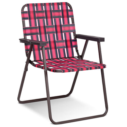 GemGear folding beach chair with pink and navy webbing, brown metal frame on Tampa Home & Garden Store