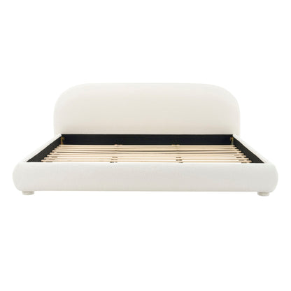 Upholstered bed by HouseOfZazla with curved headboard in beige textured fabric on Tampa Home & Garden Store