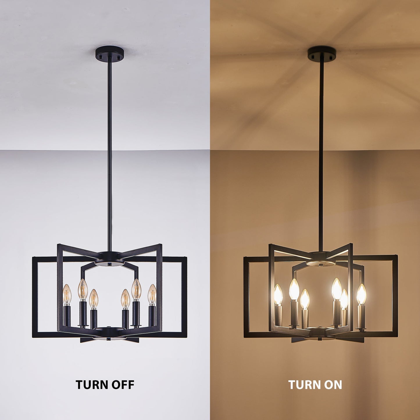 22' Modern Black Geometric 6-Light Chandelier by HouseOfZazla with metal frame, two-panel display on Tampa Home & Garden Store