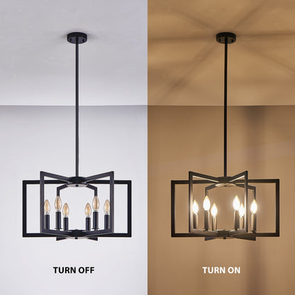 22' Modern Black Geometric 6-Light Chandelier by HouseOfZazla with metal frame, two-panel display on Tampa Home & Garden Store