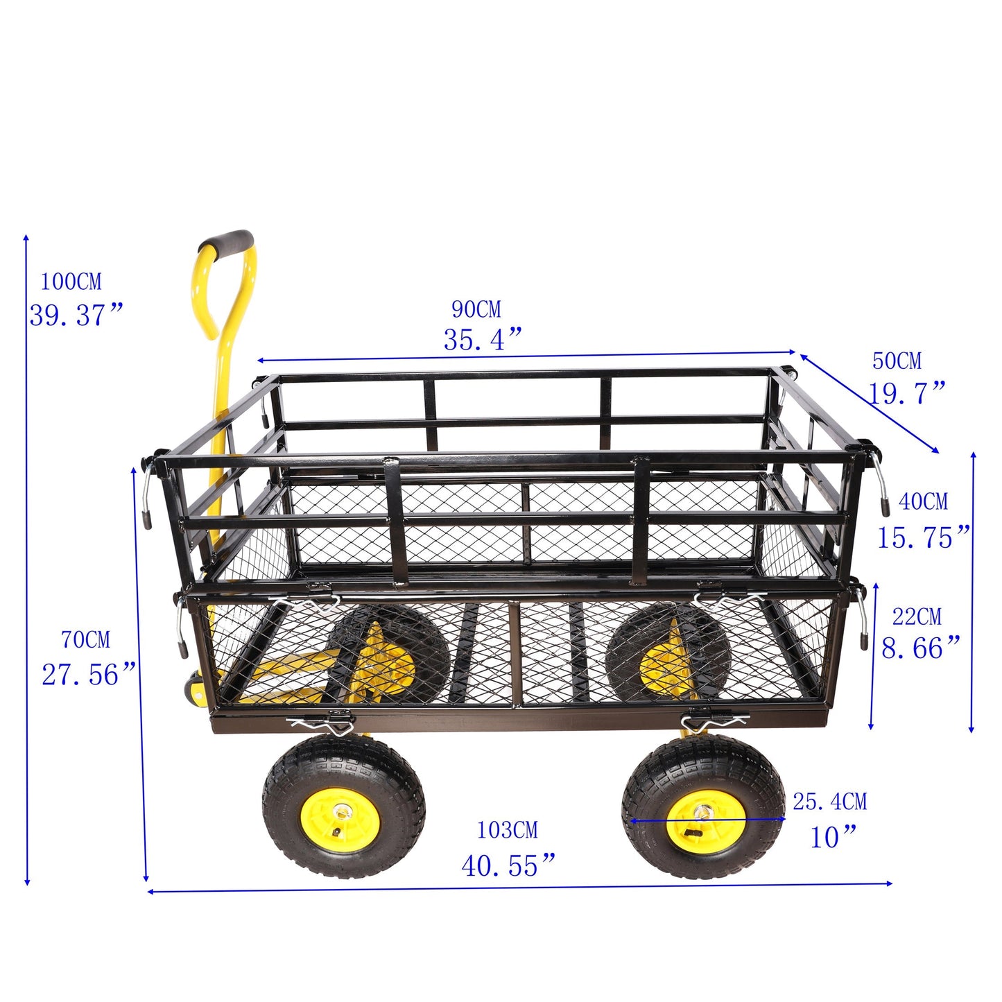 Outdoor wagon by HouseOfZazla with black metal frame and bright yellow wheels on Tampa Home & Garden Store