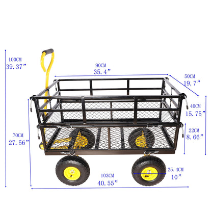 Outdoor wagon by HouseOfZazla with black metal frame and bright yellow wheels on Tampa Home & Garden Store