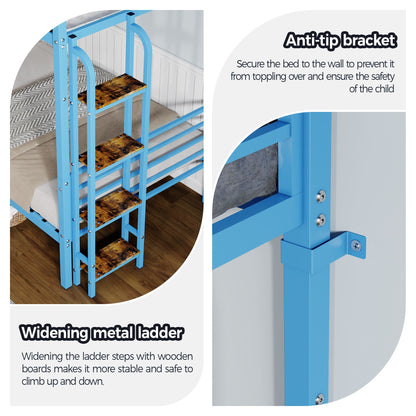 Bunk bed blue with wide metal ladder and full guardrails; converts to two twin beds on Tampa Home & Garden Store