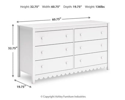 Hallityn Six Drawer Dresser White With Storage