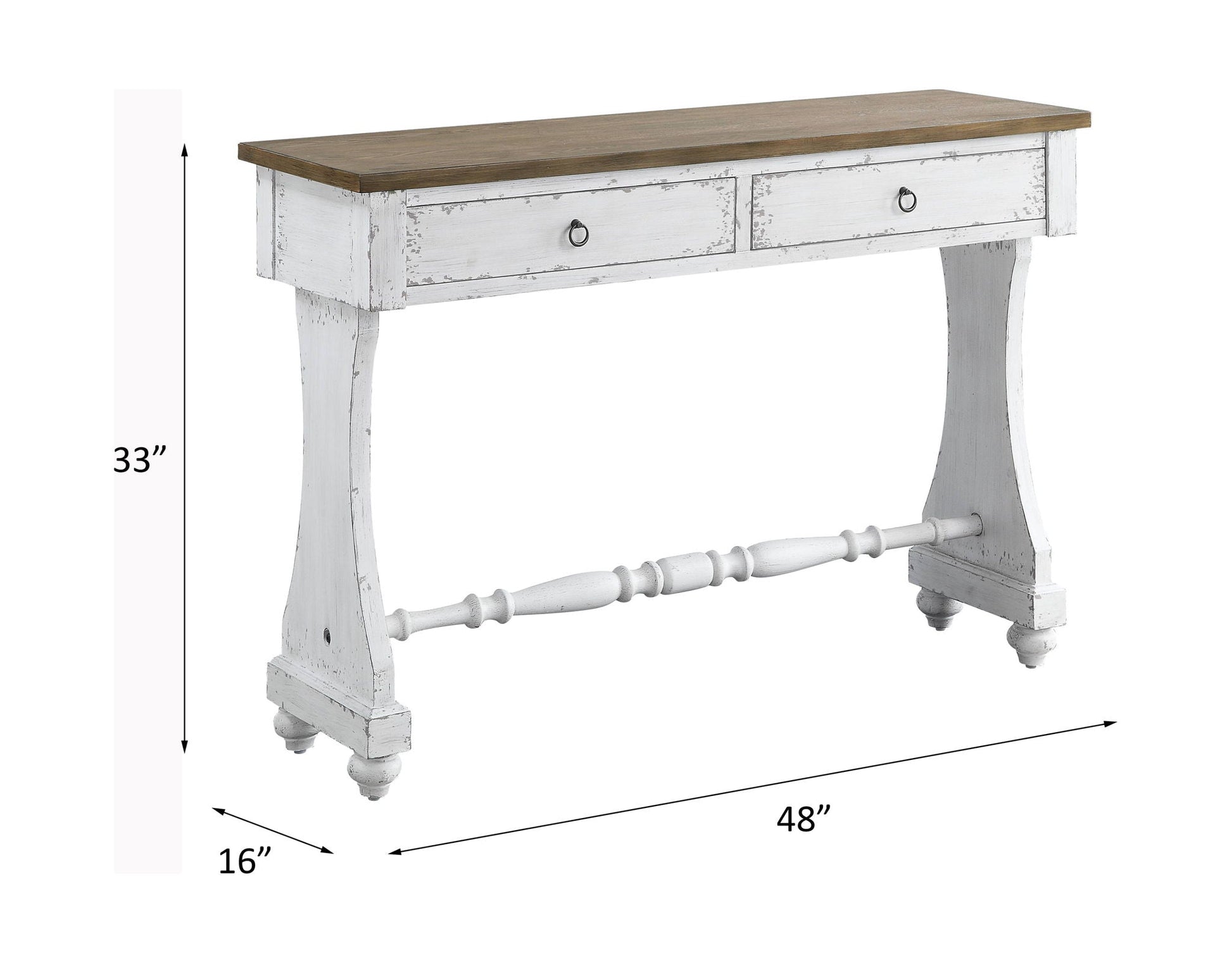 Carminda Console Table Antique White two-drawer distressed wood top by HouseOfZazla on Tampa Home & Garden Store