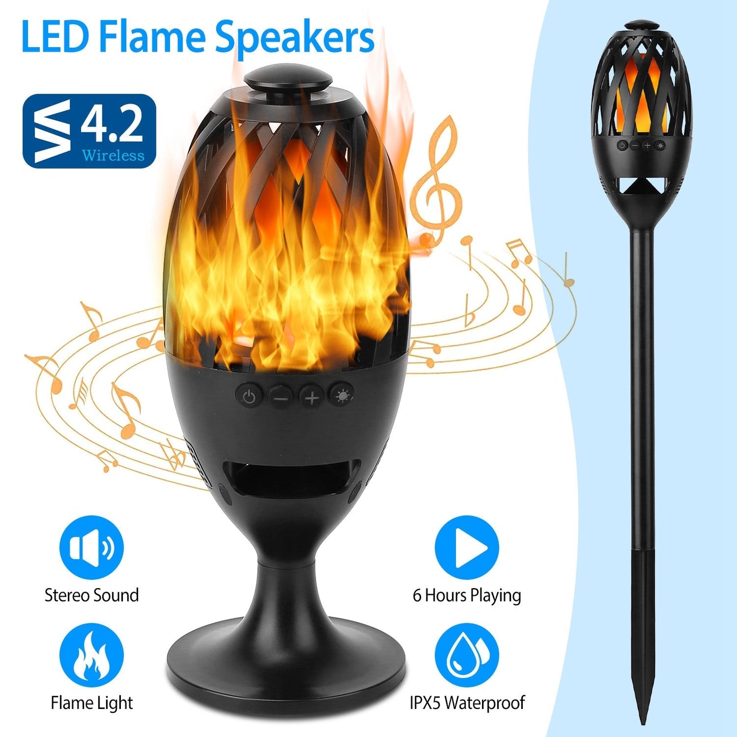 GemGear LED Flame Torch Speaker wireless stereo bass IPX5 waterproof garden stake light on Tampa Home & Garden Store