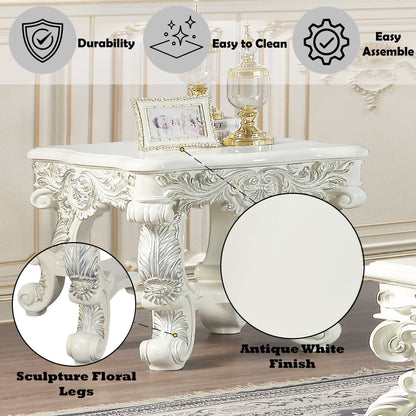 Adara Elegant White Coffee Table with sculpted floral legs, antique finish by HouseOfZazla on Tampa Home & Garden Store