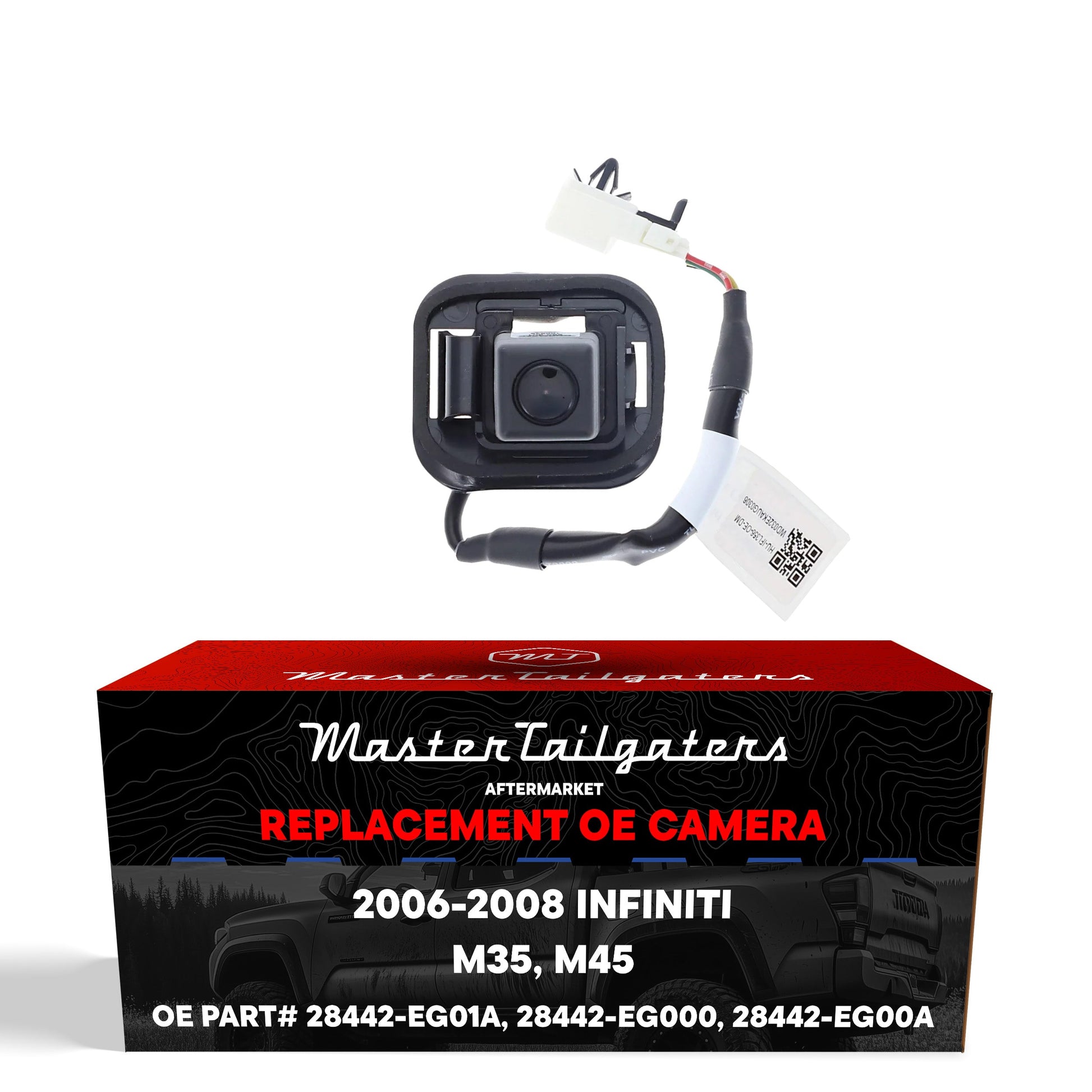 Infiniti M35/M45 OEM backup camera by Master Tailgaters with white connector and wiring on Tampa Home & Garden Store