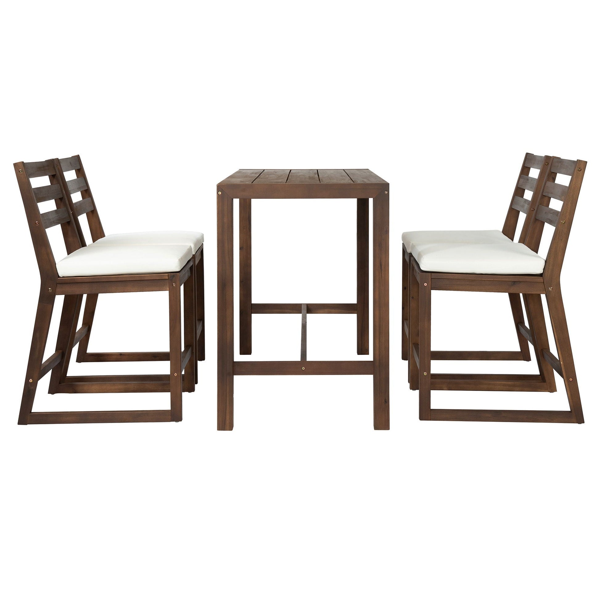 Patio Bar Set With Ergonomic Chairs 3-piece outdoor set brown wood with white cushions HouseOfZazla on Tampa Home & Garden Store