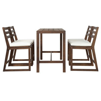 Patio Bar Set With Ergonomic Chairs 3-piece outdoor set brown wood with white cushions HouseOfZazla on Tampa Home & Garden Store