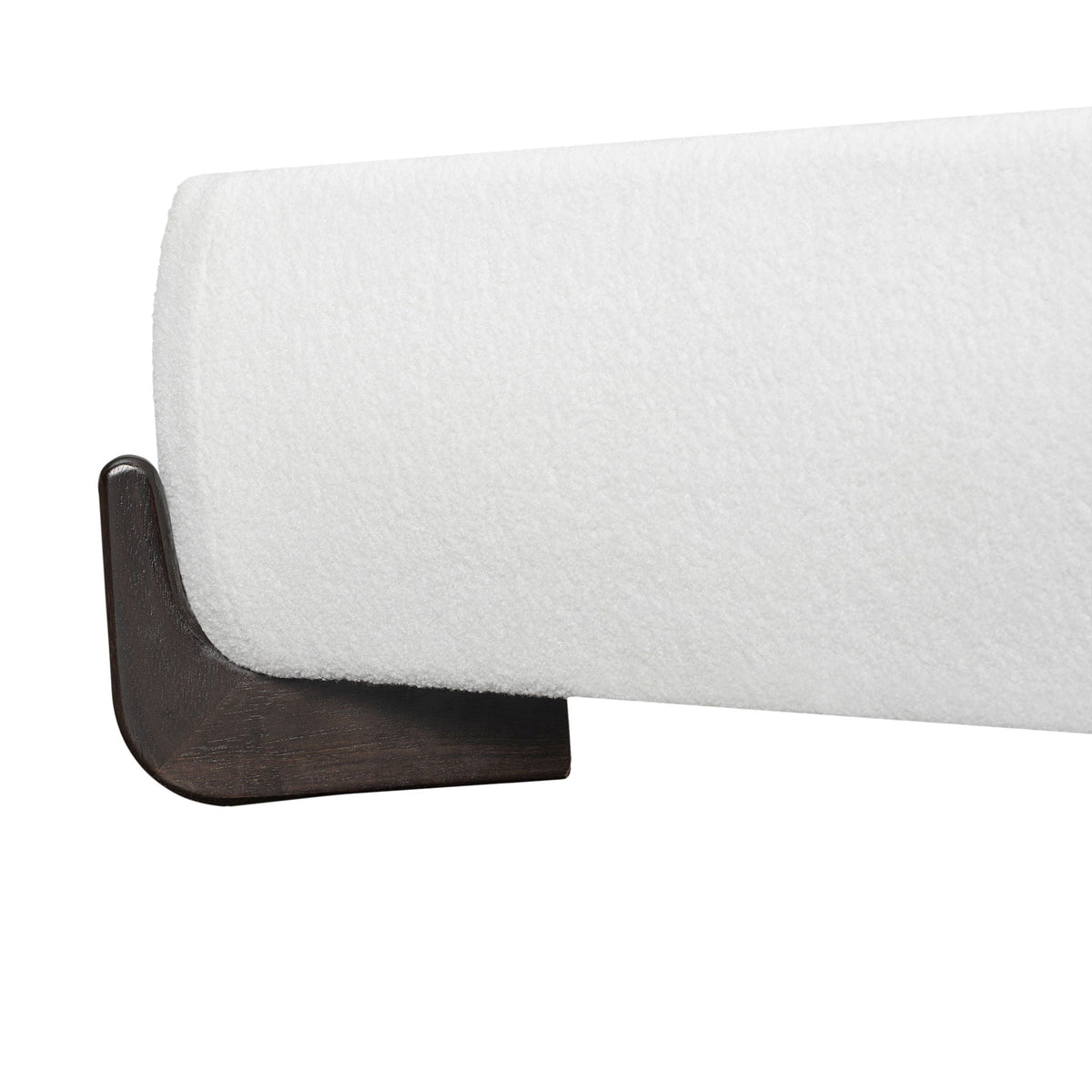White Boucle Upholstered Bed on Solid Wood Legs