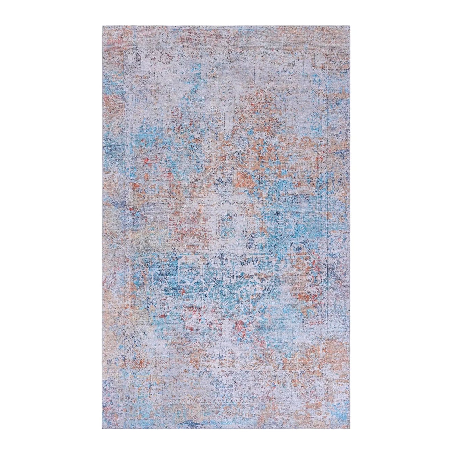 Maval washable area rug with blue, peach, gray abstract pattern by Unique Piece Furniture on Tampa Home & Garden Store