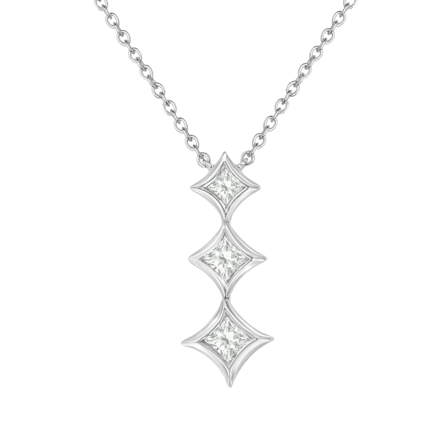 10K white gold 3-stone princess-cut diamond drop pendant necklace on 18in chain on Tampa Home & Garden Store