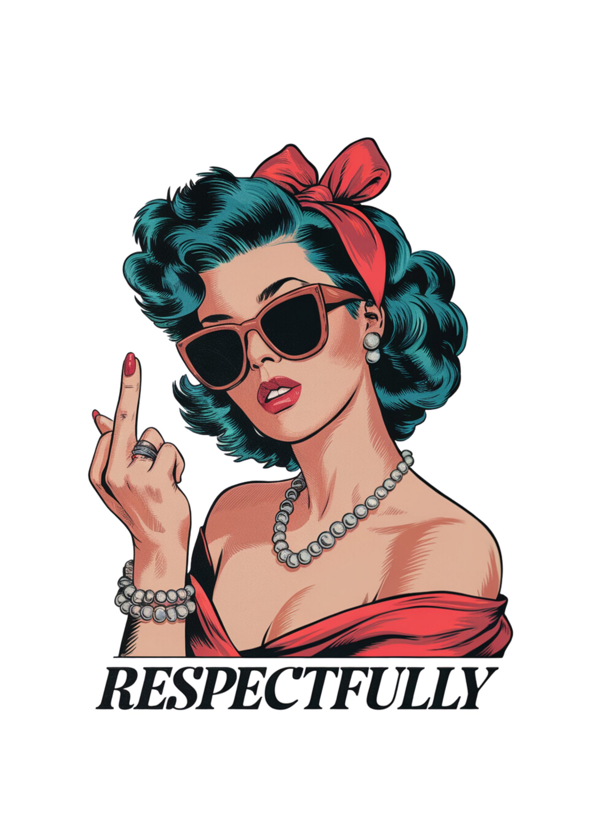 Respectfully Middle Finger unisex bamboo/cotton graphic tee pin-up teal hair by Spun Bamboo on Tampa Home & Garden Store