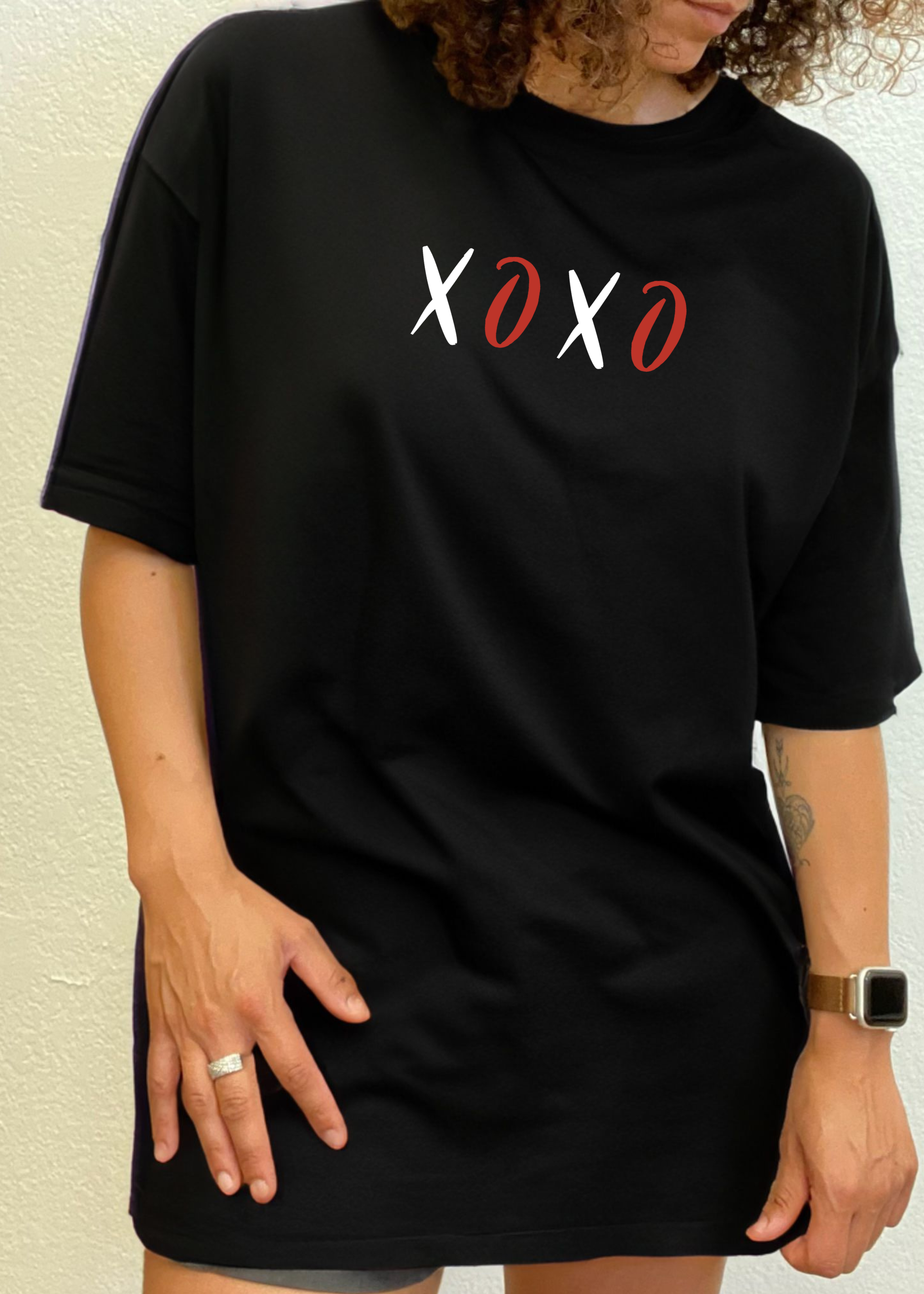XOXO unisex bamboo/cotton tee black with white red XOXO lettering Spun Bamboo mens printed shirt on Tampa Home & Garden Store
