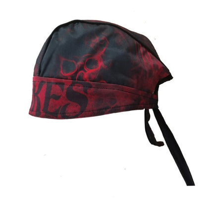 BikerZoneZ motorcycle helmet balaclava headwrap in red-black tie-dye fabric headwear on Tampa Home & Garden Store