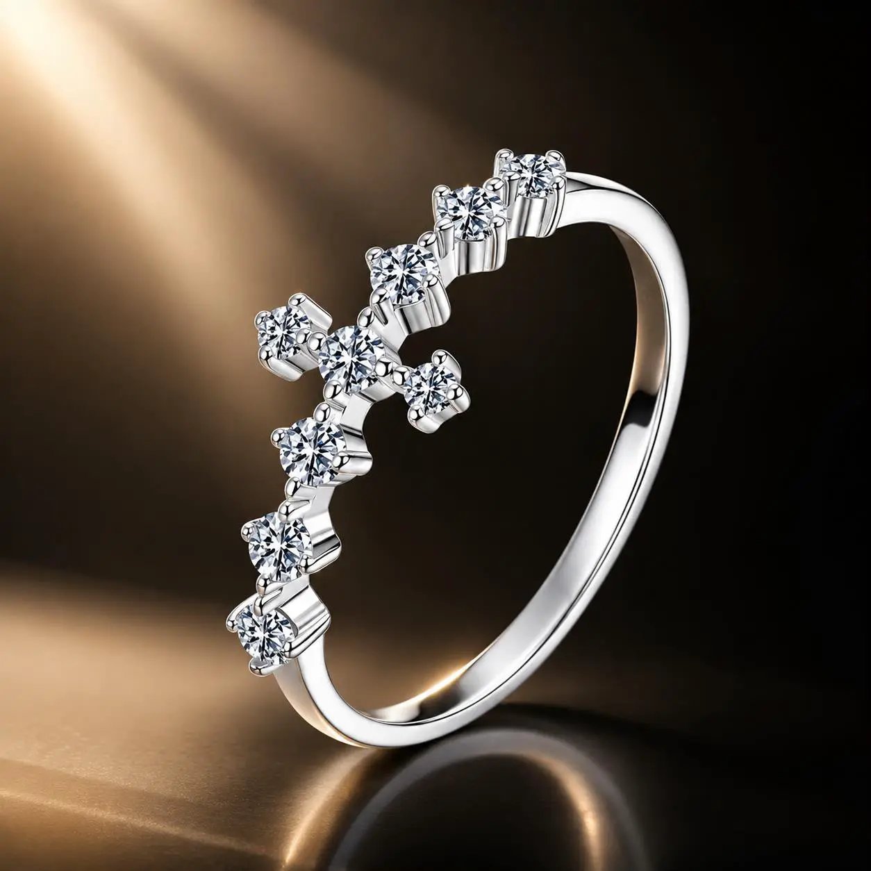 925 Sterling Silver moissanite ring for women with a row of round stones along a curved band on Tampa Home & Garden Store
