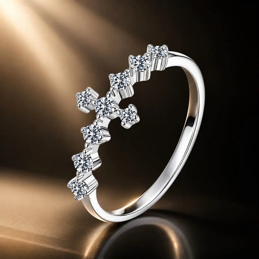 925 Sterling Silver moissanite ring for women with a row of round stones along a curved band on Tampa Home & Garden Store