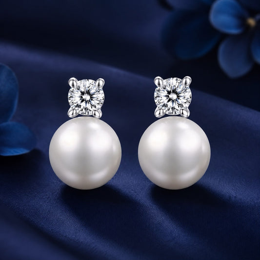 Earrings 925 Sterling Silver Moissanite stud with freshwater pearl drops Bids.com on Tampa Home & Garden Store