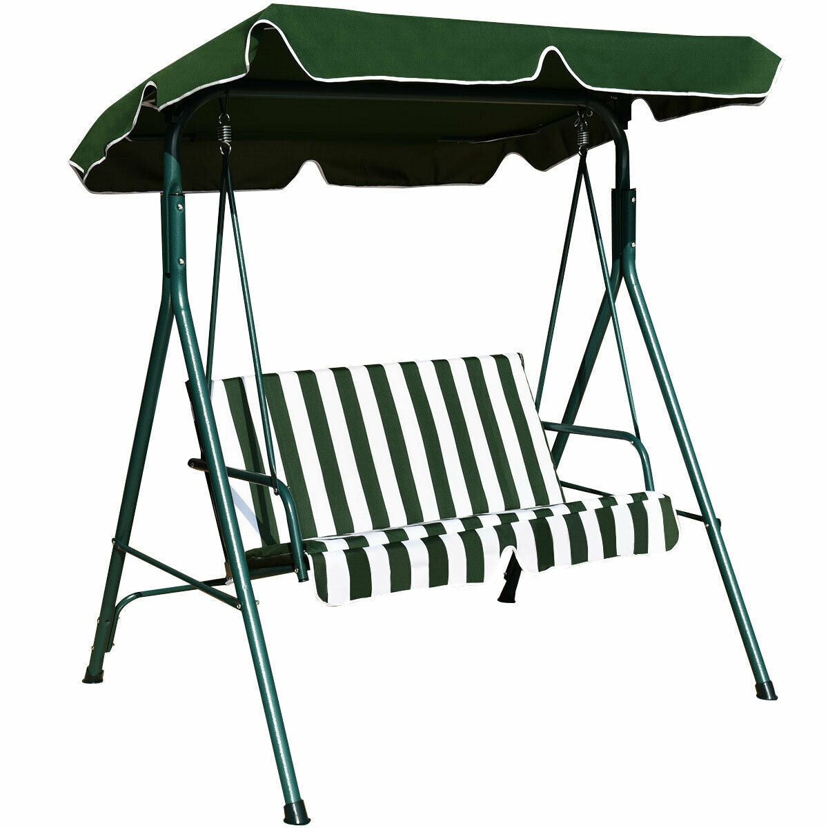 Loveseat Cushioned Patio Steel Frame Swing Glider -Black