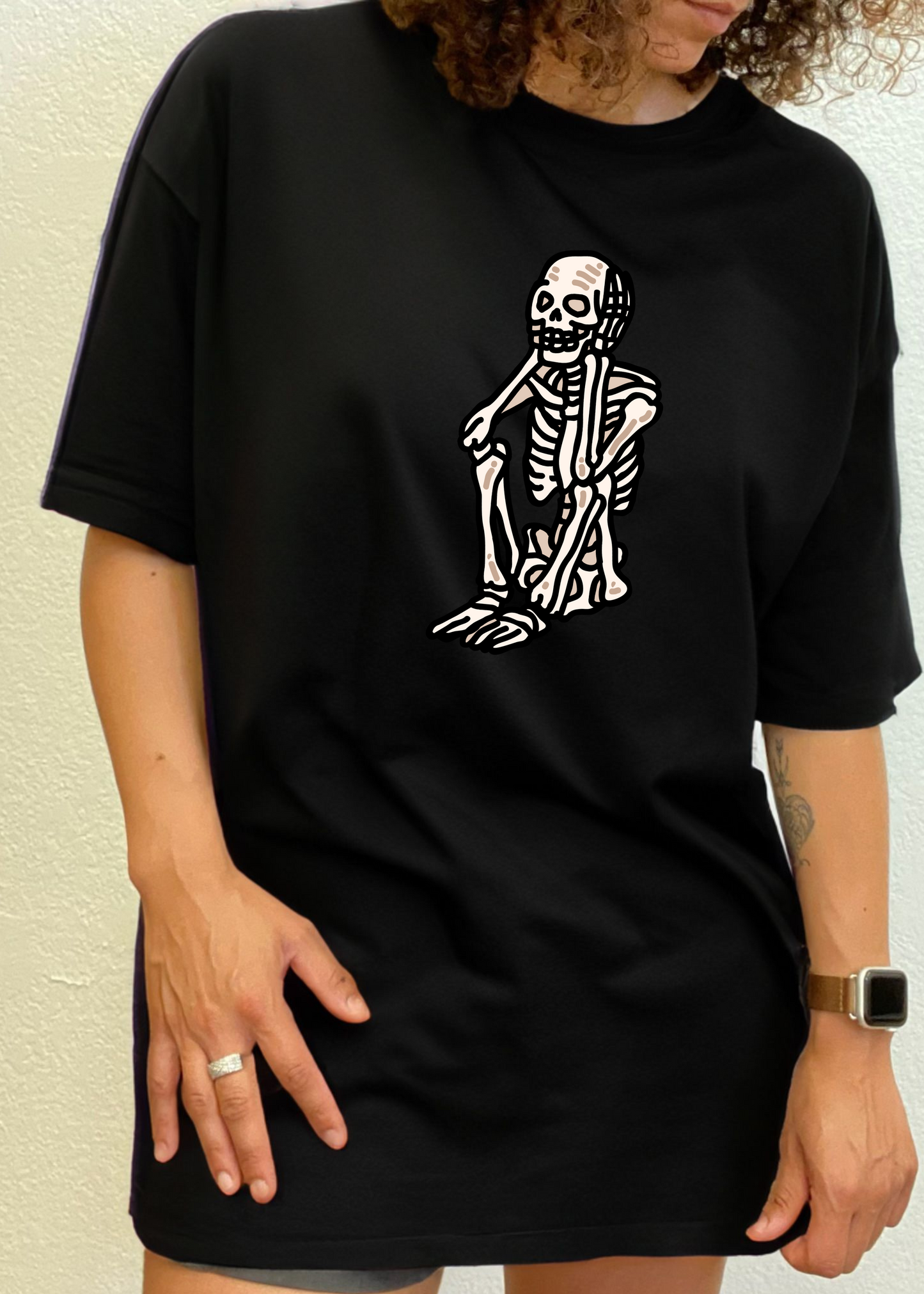 Sad Skeleton Halloween graphic T-shirt in black; unisex bamboo viscose/organic cotton Spun Bamboo on Tampa Home & Garden Store