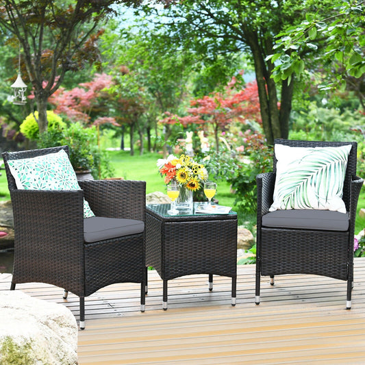 3 Pcs Outdoor Rattan Wicker Furniture Set-Gray - Tampa Home & Garden Store