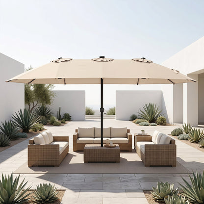 DirectDeals 15.5 ft patio umbrella beige canopy with solar LED lights and crank shade on Tampa Home & Garden Store