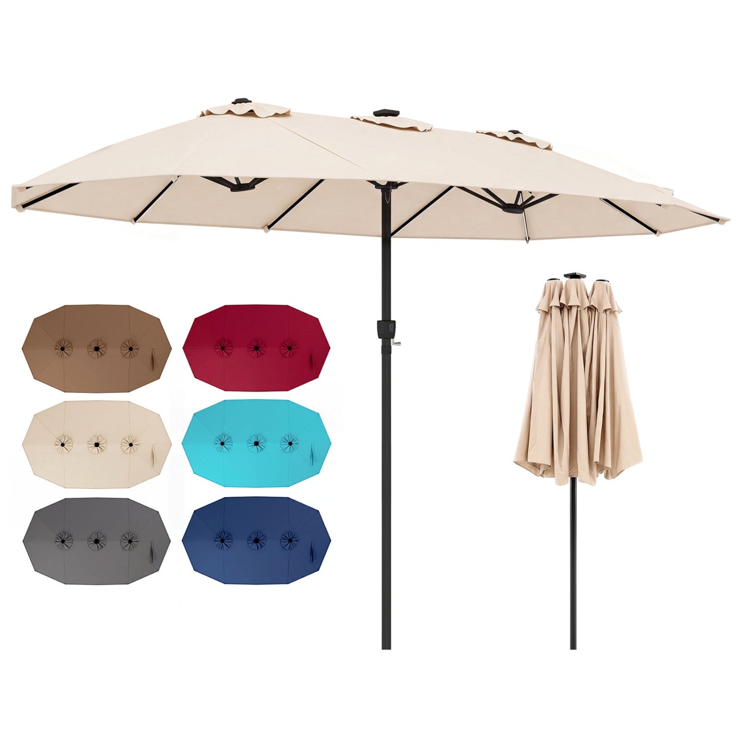 15.5 ft Patio Umbrella with Solar LED Lights & Crank DirectDeals beige canopy 6 colors on Tampa Home & Garden Store