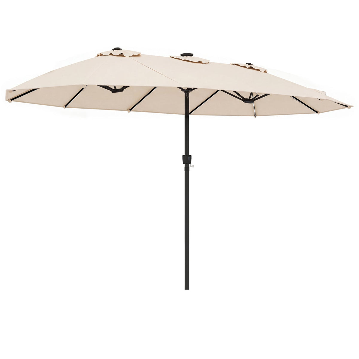 15.5 ft beige patio umbrella with crank and solar LED lights on Tampa Home & Garden Store