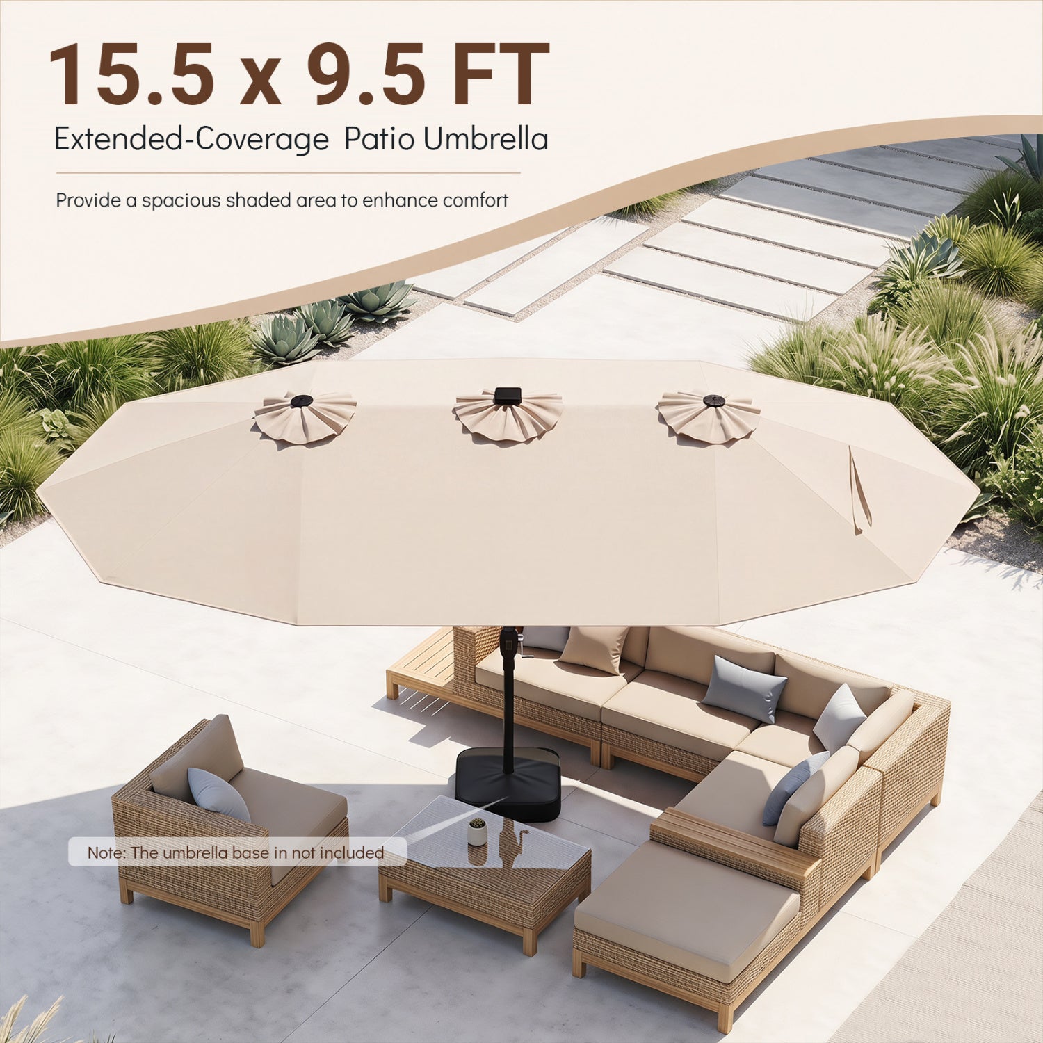 DirectDeals 15.5 ft patio umbrella with crank, beige canopy and solar LED lights on Tampa Home & Garden Store