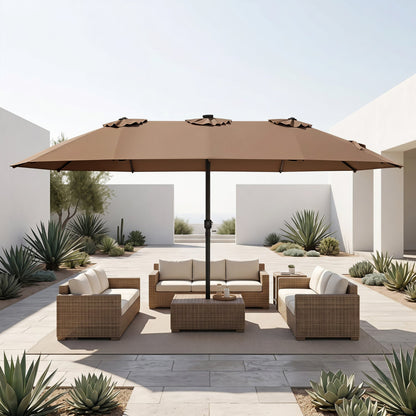 DirectDeals 15.5 ft patio umbrella with solar LED lights and crank in brown on Tampa Home & Garden Store