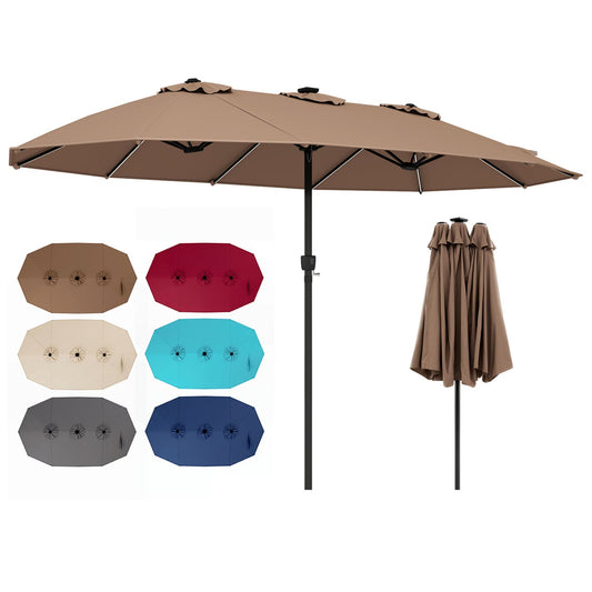 Patio umbrella 15.5 ft with crank and solar LED lights in tan, DirectDeals on Tampa Home & Garden Store