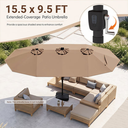 Patio umbrella 15.5 ft DirectDeals tan with crank and solar LED lights on Tampa Home & Garden Store