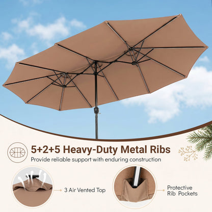 Patio umbrella DirectDeals 15.5 ft tan with crank and metal ribs on Tampa Home & Garden Store