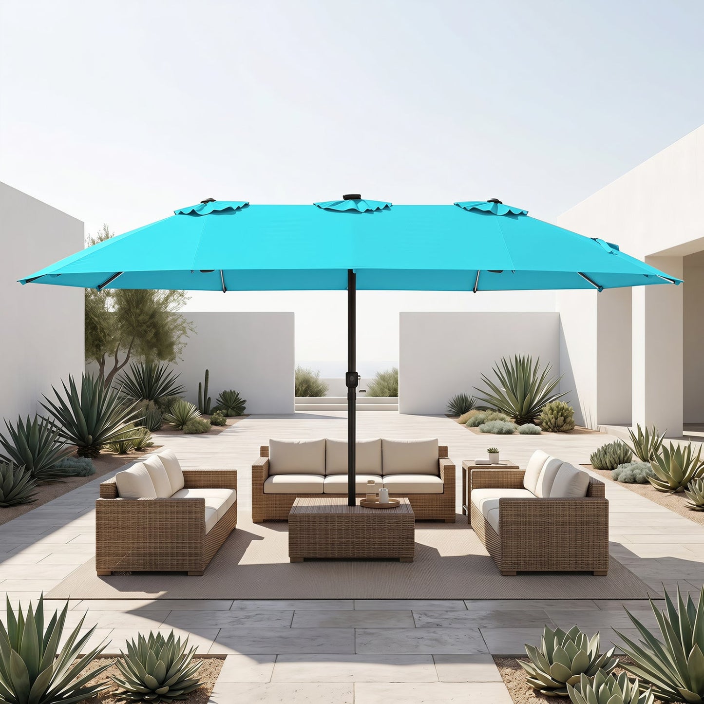 Patio Umbrella 15.5 ft turquoise DirectDeals with solar LED lights and crank on Tampa Home & Garden Store