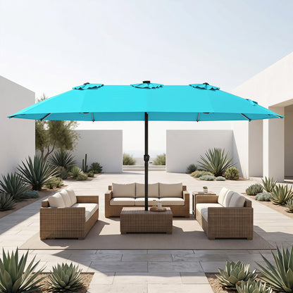Patio Umbrella 15.5 ft turquoise DirectDeals with solar LED lights and crank on Tampa Home & Garden Store