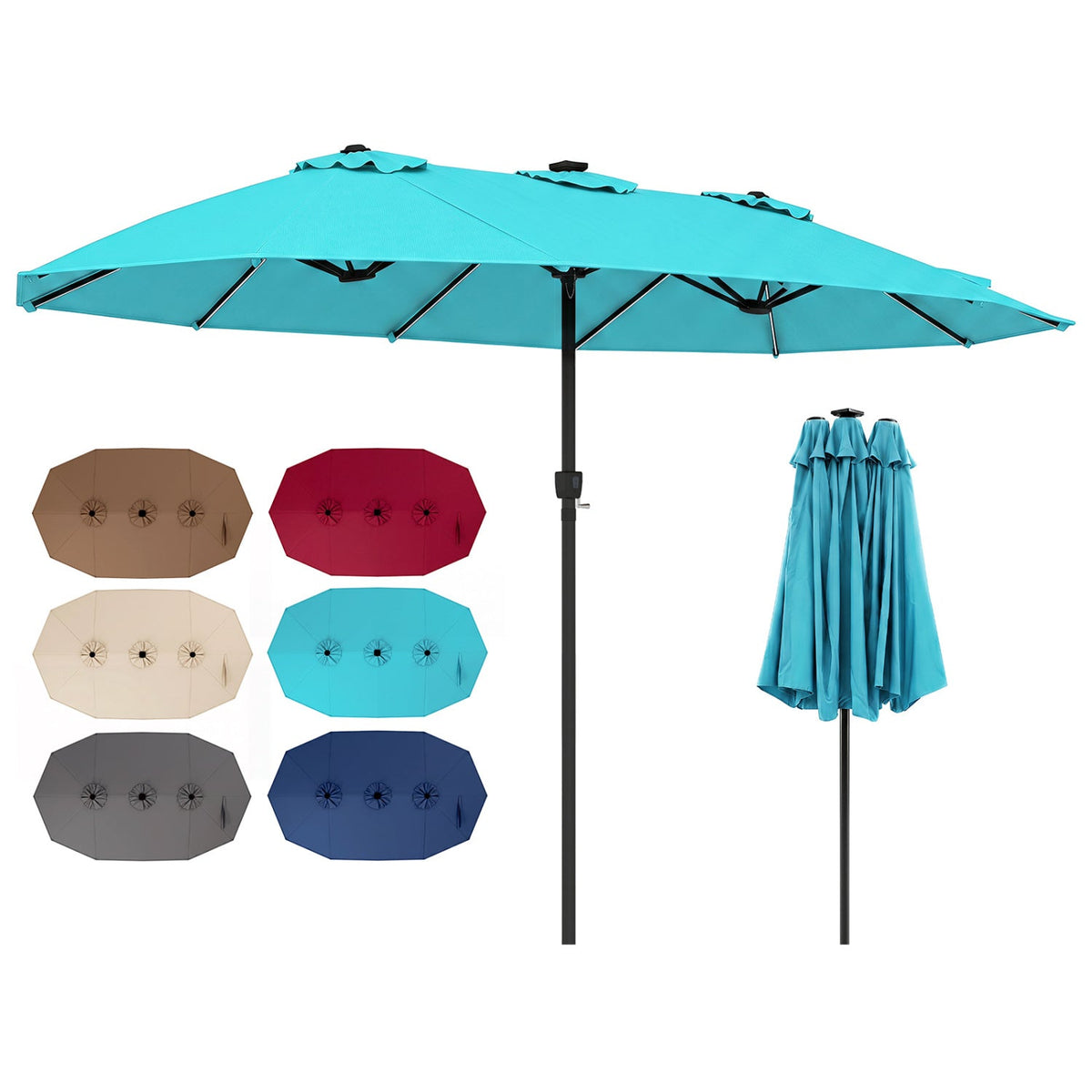 Patio Umbrella 15.5 ft turquoise DirectDeals with solar LED lights and crank on Tampa Home & Garden Store