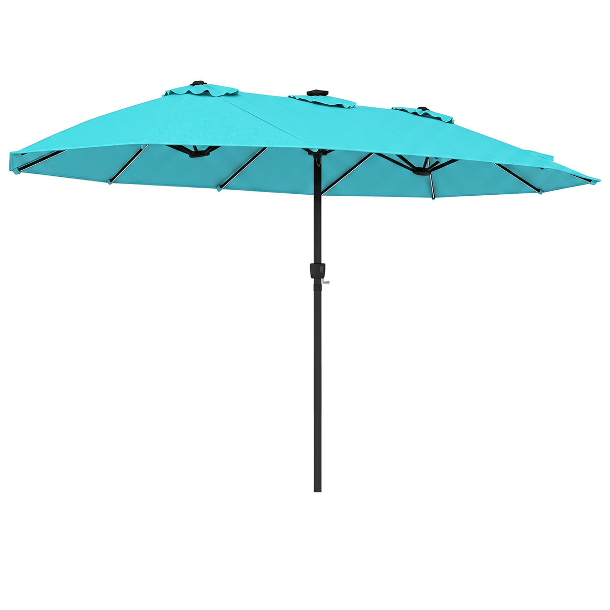 Patio umbrella DirectDeals, 15.5 ft turquoise canopy with crank and solar LED lights on Tampa Home & Garden Store