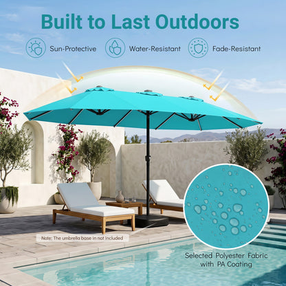 15.5 ft patio umbrella DirectDeals with turquoise fabric, crank, solar LED lights on Tampa Home & Garden Store