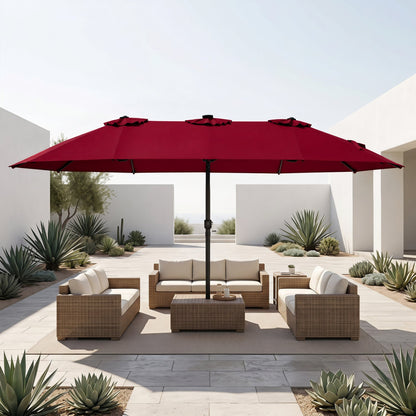 Patio umbrella DirectDeals 15.5 ft burgundy with solar LED lights and crank on Tampa Home & Garden Store