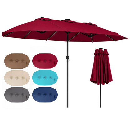 Patio Umbrella DirectDeals 15.5 ft with crank, red canopy, solar LED lights on Tampa Home & Garden Store