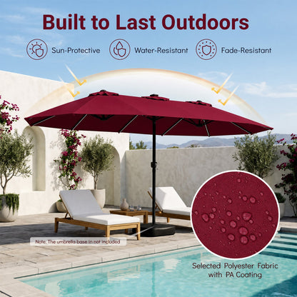 15.5 ft Patio Umbrella DirectDeals, maroon polyester fabric with crank and solar LED lights on Tampa Home & Garden Store