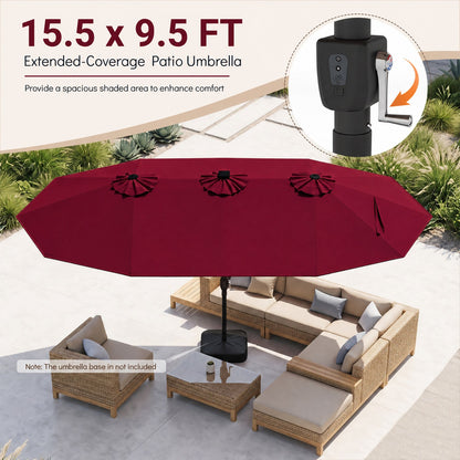 Patio umbrella DirectDeals, 15.5 ft burgundy canopy with crank and solar LED lights on Tampa Home & Garden Store