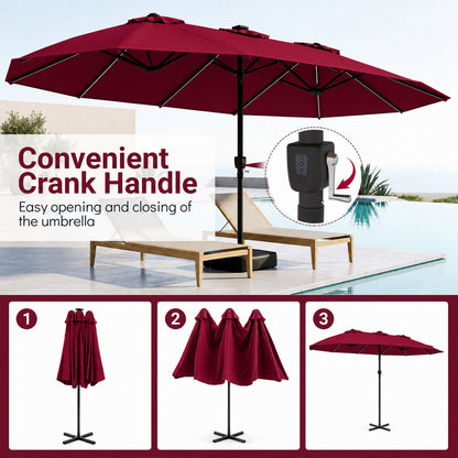 Patio Umbrella DirectDeals 15.5 ft burgundy fabric with crank and solar LED lights on Tampa Home & Garden Store