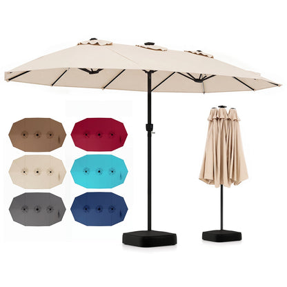 DirectDeals 15.5 ft patio umbrella with solar LED lights and base, beige canopy on Tampa Home & Garden Store